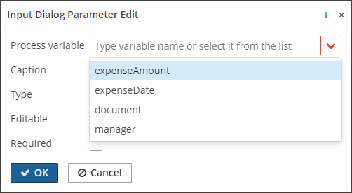 existing variable input dialog param edit