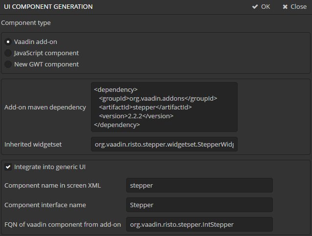 studio vaadin addon wizard gui