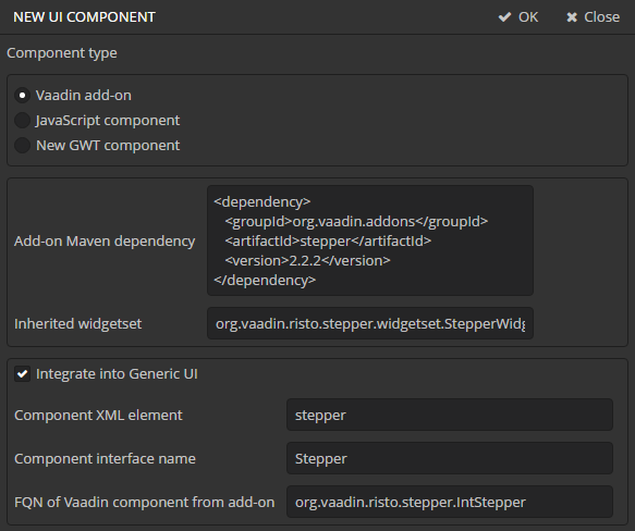 studio vaadin addon wizard gui