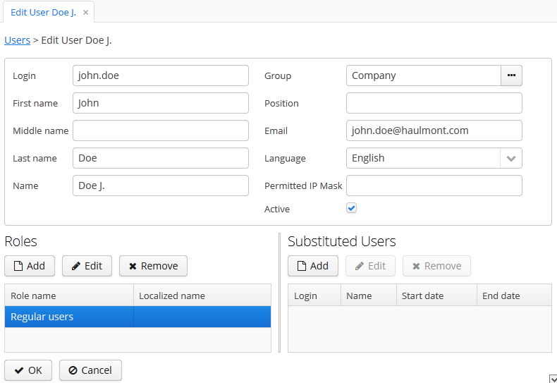 security user editor