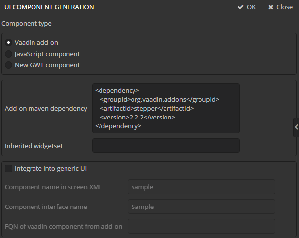 studio vaadin addon wizard no gui