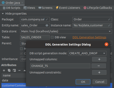 entity ddl gen settings