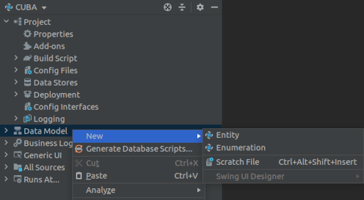 cuba tree context menu